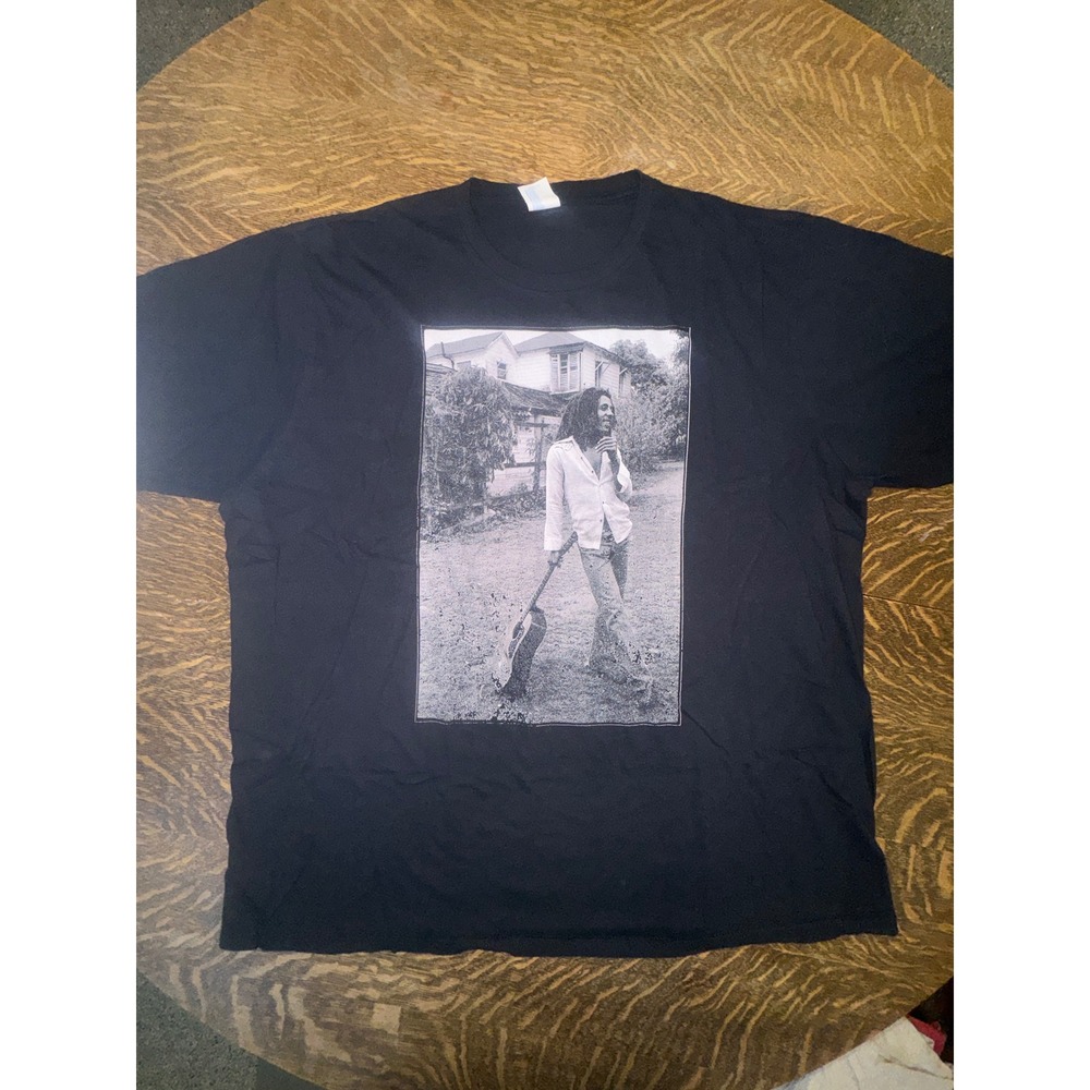 Bob Marley Black & White Photo T-Shirt Men's 3XL Black Reggae Guitar Portrait